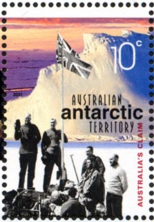 AAT-2001-Centenary-of-Australia-in-Antarctic-10-cent-Multi-P14-6-x-13-86-AAT-Hoisting-Union-Jack-flag-SGA141