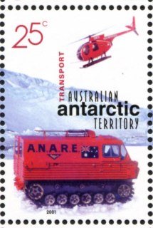 AAT-2001-Centenary-of-Australia-in-Antarctic-25-cent-Multi-P14-6-x-13-86-AAT-Hagglund-vehicle-and-helicopter-SGA143