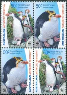 AAT-2007-Royal-Penguins-WWF-4-x-50-cent-Multi-P14-6-x-13-86-AAT-Royal-Pengiun-Eudyptes-schlegeli-block-of-4