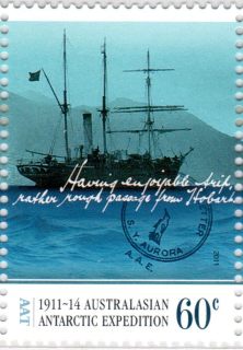 AAT-2011-Centenary-of-the-Australasian-Antarctic-Expedition-60-cent-Multi-P14-6-x-13-86-AAT-SY-Aurora-on-Antarctic-voyage-SGA209