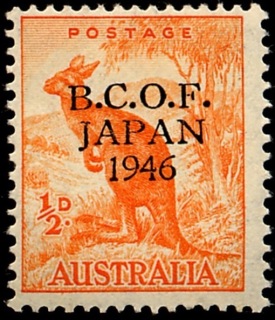 BCOF-1946-8-Wallaroo-0-5-pence-Orange-C-of-A-P14-75x15-BCOF-Animal