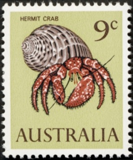 Australia-1966-Hermit-Crab-9-cent-brown-red-Purple-brown