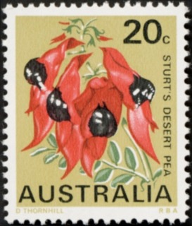 Australia-1968-State-Floral-Emblems-20-cent-Multi-P13-50-Sturts-Desert-Pea