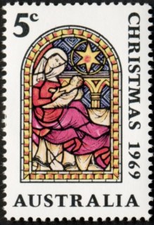 Australia-1969-Christmas-5-cent-Multi-P15x14-Stained-glass-window