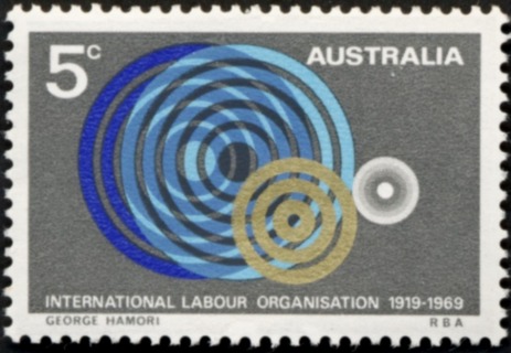 Australia-1969-International-Labour-Organisation-50-years-5-cent-Multi-P13-50-Concentric-circles