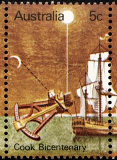 Australia-1970-Bicentenary-of-Captain-Cooks-Discovery-of-East-Coast-of-Australia-5-cent-Multi-P13-50-Sextant-navigation-instrument-and-H-M-S-Endeavour-SG460