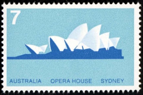 Australia-1973-Architecture-7-cent-pale-turquoise-blue-new-blue-P14-5x14-Sydney-Opera-House-SG556