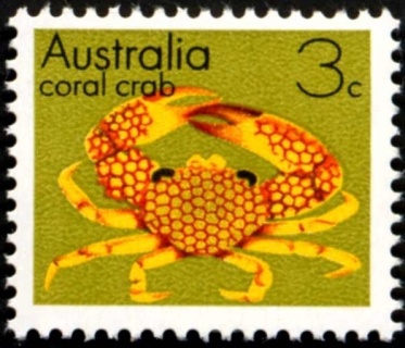 Australia-1973-Marine-Life-Gemstones-3-cent-Multi-P14x15-Coral-Crab