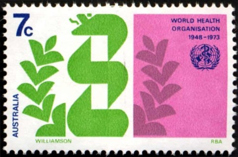 Australia-1973-World-Health-Organisation-25-years-7-cent-Multi-P15x14-Caduceus-and-laurel-wreath