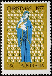 Australia-1977-Christmas-45-cent-Multi-P13-50-Madonna-and-Child