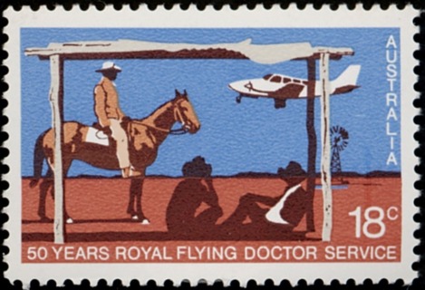 Australia-1978-Royal-Flying-Doctor-Service-50-years-18-cent-Multi-P13-50-Aircraft-Beechcraft-Baron