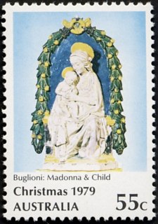 Australia-1979-Christmas-55-cent-Multi-P13x13-5-Painting-Madonna-and-Child-Buglioni-religion-SG723