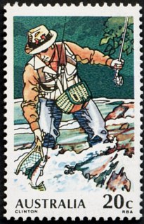 Australia-1979-Fishing-20-cent-Multi-P14x15-Fly-fishing