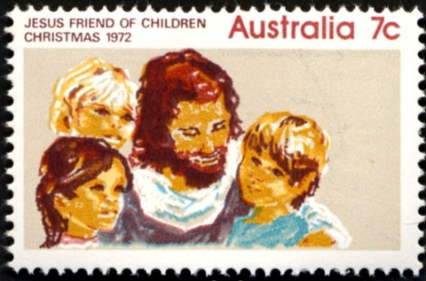 Australia-1972-Christmas-7-cent-Multi-P15x14-Jesus-with-children-SG530