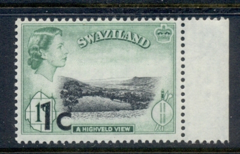 Swaziland-1961-QEII-Pictorials-Surcharges-1c-on-1d-MUH