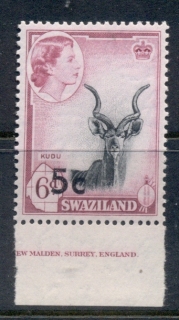 Swaziland-1961-QEII-Pictorials-Surcharges-5c-on-6d-Ty-II-MUH