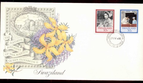 Swaziland-1986-QEII-60th-Birthday-2v-Fleetwood-FDC