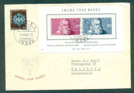 Switzerland-1948-IABA-Stamp-Ex-Basel-MS-FDC-lot50396