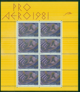 Switzerland-1981-Airmail-Pro-Aero-The-50th-Anniversary-of-Swissair-sheetlet-MUH