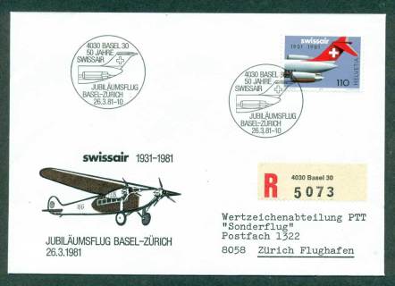 Switzerland-1981-Swissair-50th-Anniv-Basel-Zurich-Flight-lot42673