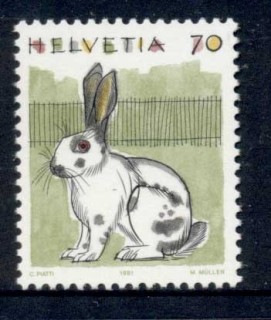 Switzerland-1991-Animals-70c-Rabbit-MUH