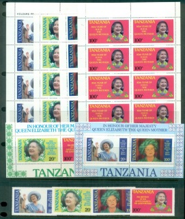 Tanzania-1985-Queen-Mother-85th-Birthday-4xsheets