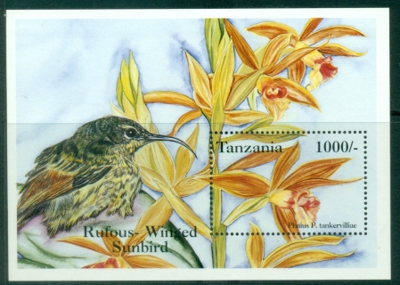 Tanzania-1994-Flowers-Orchids-Bird-MS-MUH