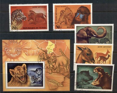 Chad 1972 African Wildlife, Zebra, Elephant + MS