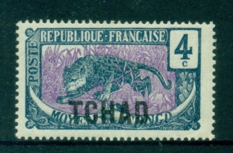 Chad-1922 Pictorial, Leopard Opt on Middle Congo 4c