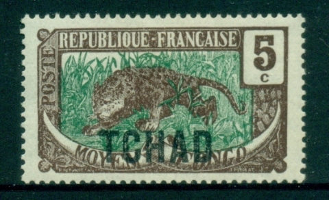 Chad-1922 Pictorial, Leopard Opt on Middle Congo 5c