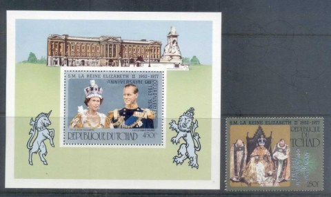 Chad-1978-QEII-Coronation-25th-Anniversary-Opt-on-QEII-Silver-Jubilee-MS-MUH