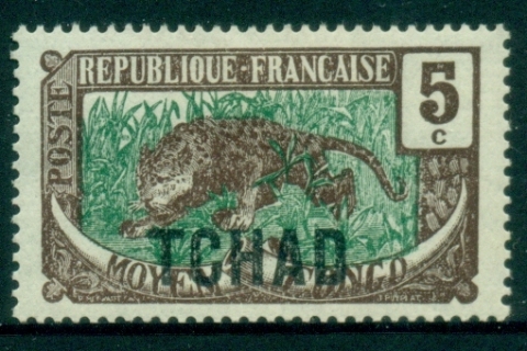 Chad-1922 Pictorial, Leopard Opt on Middle Congo 5c