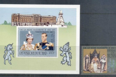 Chad-1978-QEII-Coronation-25th-Anniversary-Opt-on-QEII-Silver-Jubilee-MS-MUH