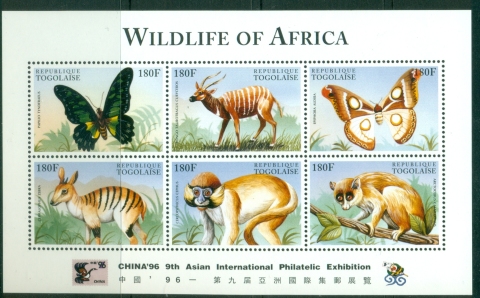 Togo-1996-International-Stamp-Exhibition-CHINA-96-Beijing-China-African-Animals-MS-MUH_2