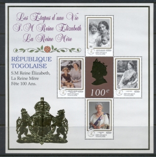 Togo-1999-Queen-Mother-100th-Birthday-MS4-MUH