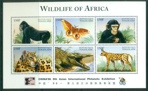 Togo-1996-International-Stamp-Exhibition-CHINA-96-Beijing-China-African-Animals-MS-MUH_1