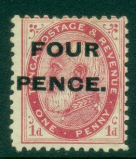 Tonga-1891-King-George-I-4d-overprint-on-1d-carmine-rose-MNG