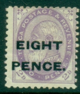 Tonga-1891-King-George-I-8d-overprint-on-2d-violet-MNG