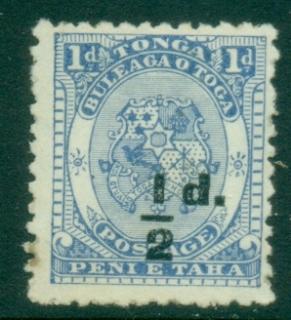 Tonga-1893-Arms-0.5d-black-surcharge-on-1d-ultramarine-tones-MNG