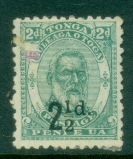 Tonga-1893-Arms-2.5d-black-surcharge-on-2d-blue-green-surface-adhesion