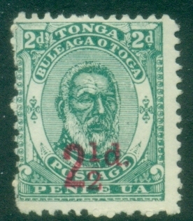 Tonga-1893-Arms-2.5d-carmine-surcharge-on-2d-blue-green-MNG