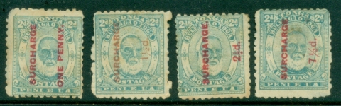 Tonga-1895-King-George-I-carmine-surcharges-on-2d-light-blue-tones