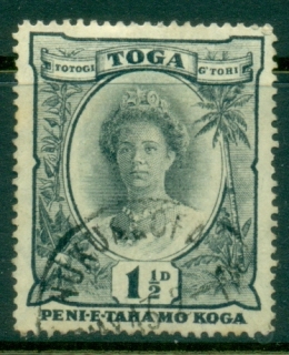 Tonga-1920-35-Queen-Salote-1.5d-grey-black-tone-spots-FU