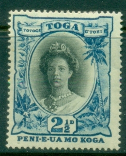 Tonga-1920-35-Queen-Salote-2.5d-blue-and-black-tone-gum-MLH