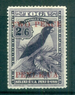 Tonga-1923-Bird-Musk-Parrot-Opt-2-pence-on2-6d-faults-MH