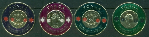 Tonga-1965-Coins-surcharged-Assorted-4-gold-foil-embossed