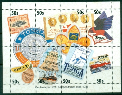 Tonga-1986-Postage-Stamp-Centenary-MS-MLH