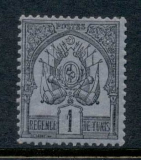 Tunisia-1888-Coat-of-Arms-1c-black-on-blue-MLH