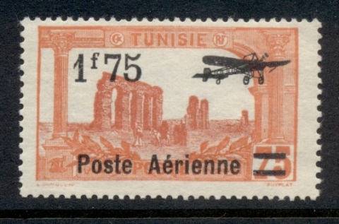 Tunisia-1927-Air-Post-Surch-175fr-on-75c-MLH