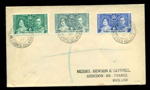 Turks-Caicos-Is-1937-KGVI-Coronation-faults-FDC-lot51696